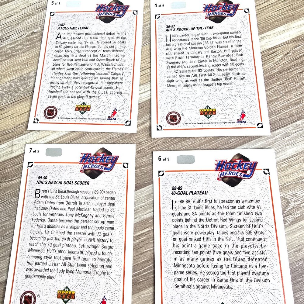 1991 Brett Hull NHL Hockey Cards Upper Deck - Picture 2 of 2